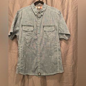 Men’s XL Raw Yarn Ind. button front short sleeve shirt. Button collar. Slim fit